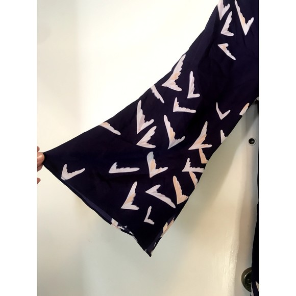 Leifsdottir Romper Scattered Wings Bird Print Pockets Tie Waist Purple 4 - Picture 9 of 11